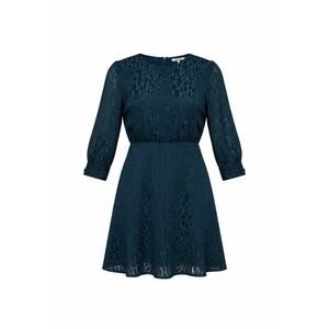 Zara Womens Jacquard Animal Print Mini Dress Teal Blue 3/4 Sleeve Size M